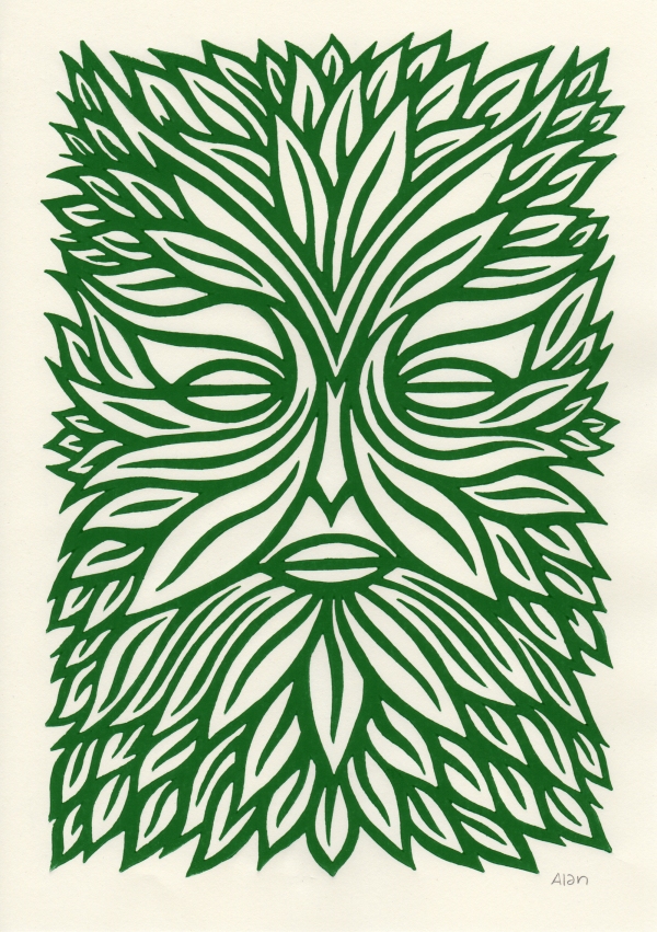 the green man linocut print